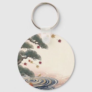 Japanese Pine Maple Leaves Autumn Waves Keychain