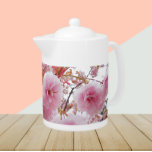 Japanese Pink Cherry Blossoms Floral<br><div class="desc">White ceramic teapot with lid that features a photo image of pretty, pink Cherry Blossoms, whose Japanese name is Sakura. A lovely, floral design!</div>