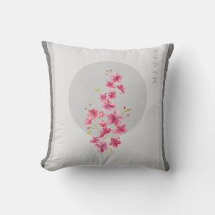 Japanese pink floral blossoms at Spring time Throw Pillow