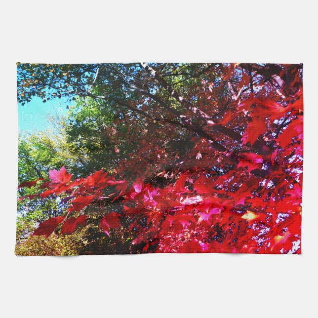 Japanese pink red Maple Autumn leaves Kitchen Towel (Horizontal)