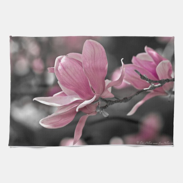 Japanese Pink Saucer Magnolia Kitchen Towel (Horizontal)