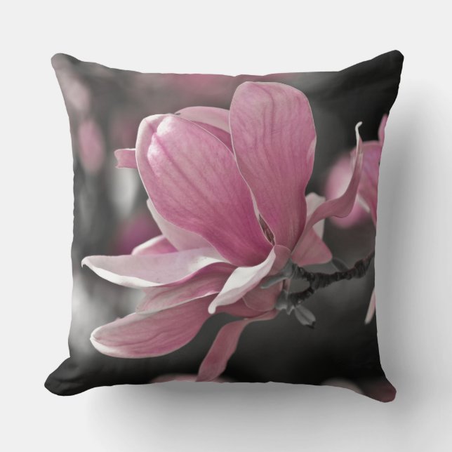 Japanese Pink Saucer Magnolia Throw Pillow (Front)