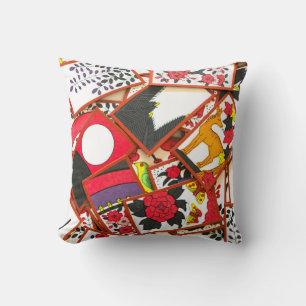 Japanese Playing Cards Illustration (Various) Throw Pillow