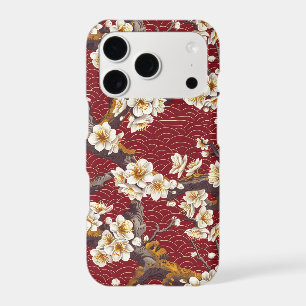 Japanese Plum Blossom Coral Cream Burgundy Pattern