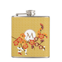 Japanese Plum Blossoms Gold Orange Red Geometric