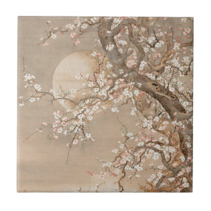 Japanese plum blossoms in moonlight by Sō Shizan Tile