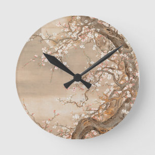 Japanese Plum Blossoms Round Clock