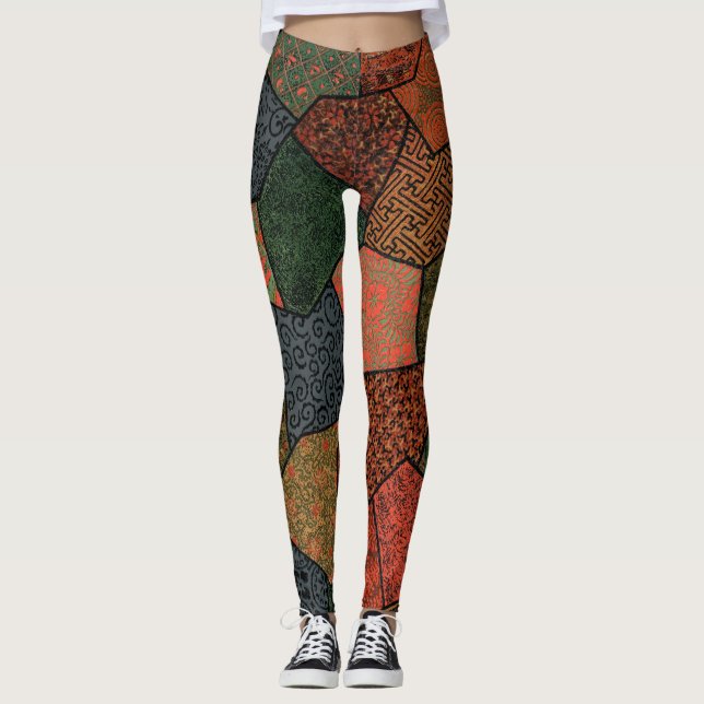 Japanese Polygonal print design textile pattern tr Leggings (Front)