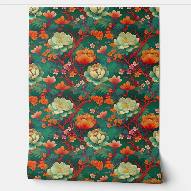 Japanese ponies on emerald wallpaper (Unrolling)