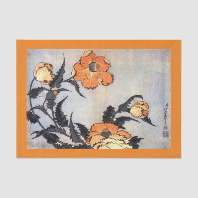 JAPANESE POPPIES PRINT Tissue Paper ORANGE (Front)