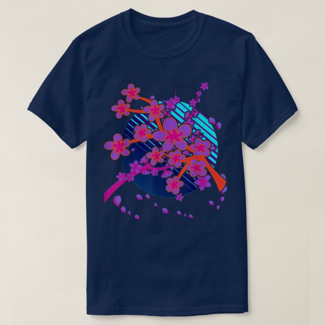 Japanese Pretty Flower Sakura 80s Vaporwave Cherry T-Shirt (Design Front)
