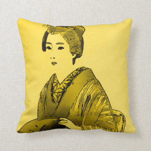 Japanese Princess Watercolor Art Throw Pillow