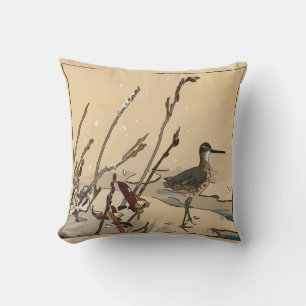 Japanese Print, Bird Beach Snow Throw Pillow