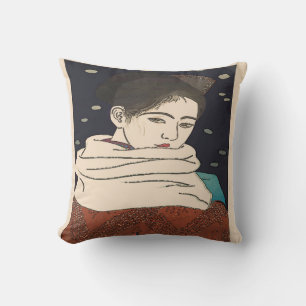 Japanese Print, Lady with Fan Throw Pillow