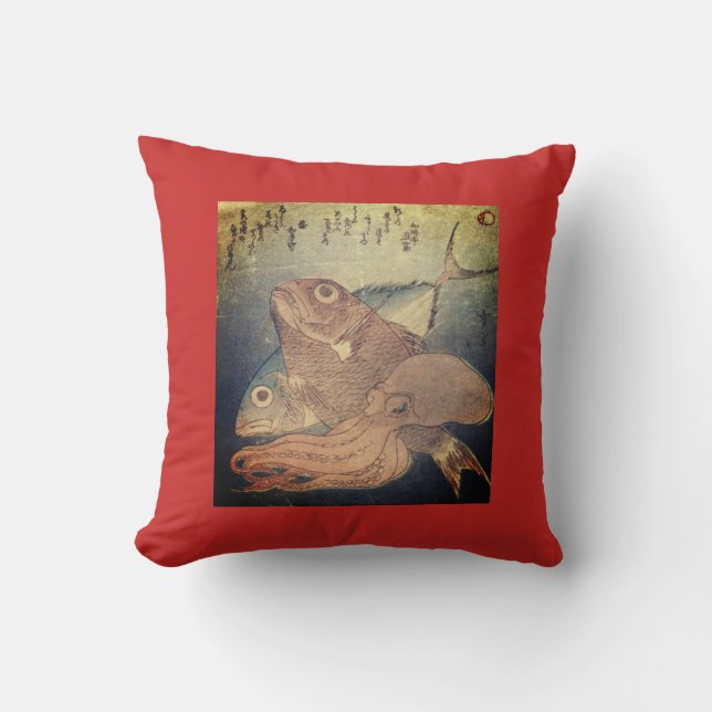 JAPANESE PRINT W/ MONOGRAM Throw Pillow (Front)