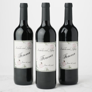 Japanese Print Watercolor Pink Blossom Wedding  Wine Label