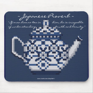 JAPANESE PROVERB TEA POT Cross Stitch Style Design Mouse Pad