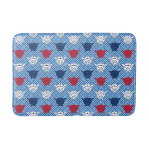 Japanese rabbit print, blue with red and white bath mat