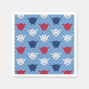 Japanese rabbit print, blue with red and white napkin