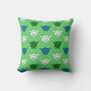 Japanese rabbit print, green, blue and white throw pillow