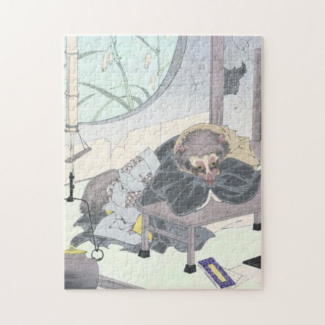 Japanese Raccon Dog Tanuki Ukiyo-e by Yoshitoshi Jigsaw Puzzle (Vertical)