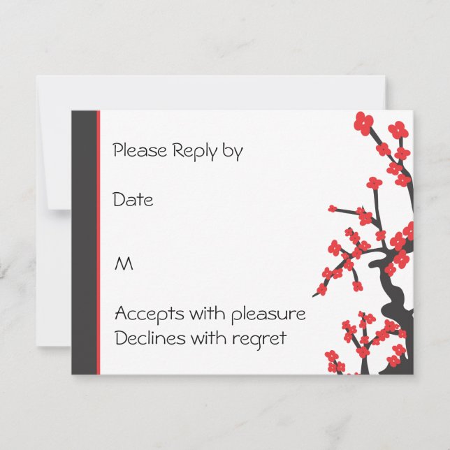 Japanese Red Cherry Blossoms RSVP Card (Front)