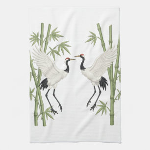 Japanese Red-Crowned Cranes Embroidery Bamboo gift Kitchen Towel