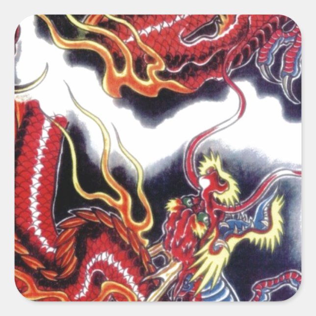 Japanese Red Dragon Square Sticker (Front)