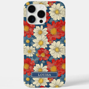 Japanese Red Floral Pattern Monogrammed iPhone 16 Pro Max Case