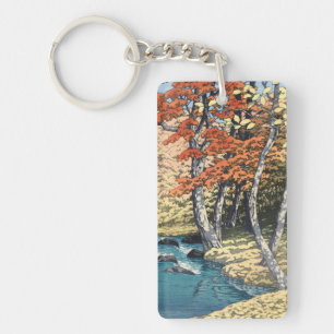 Japanese Red Maple River Shin-hanga Poster Keychain