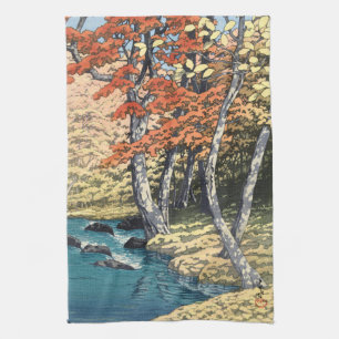 Japanese Red Maple River Shin-hanga Poster Kitchen Towel