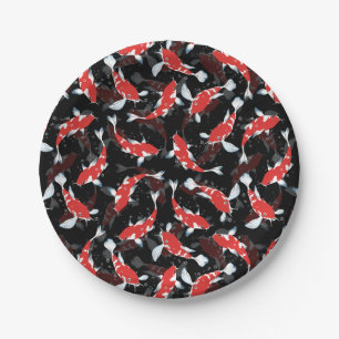 Japanese Red Pond Fishes - Koi Fish Pattern Paper Plate