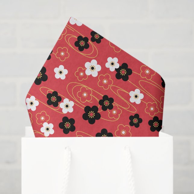 Japanese Red Sakura Cherry Blossom Flowers Tissue Paper (Gift Bag)
