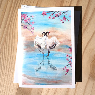 Japanese Red Top Tancho Cranes Blank Stationery Holiday Card