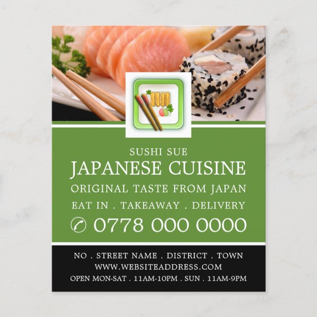 Japanese Restaurant, Sushi Advertising Flyer (Front)