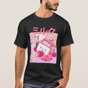 Japanese Retro Anime Kawaii Axolotl Strawberry Mil T-Shirt