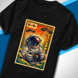 Japanese Retro Vintage UFO Astronaut Funny Gamer T-Shirt