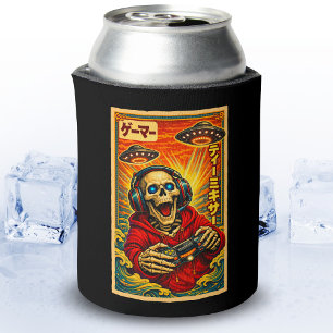 Japanese Retro Vintage UFO Skeleton Funny Gamer Can Cooler