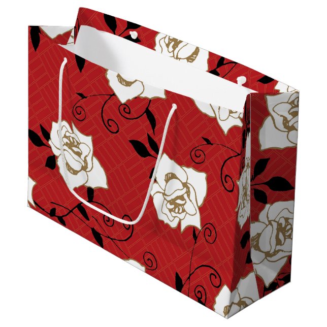 Japanese Rose Flower Design Large Gift Bag (Front Angled)