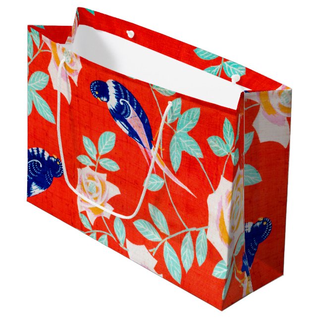 Japanese Rose Flower Design Large Gift Bag (Front Angled)