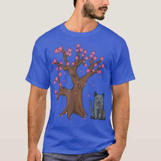 Japanese Russian Blue Cat Mom Cherry Blossom  T-Shirt
