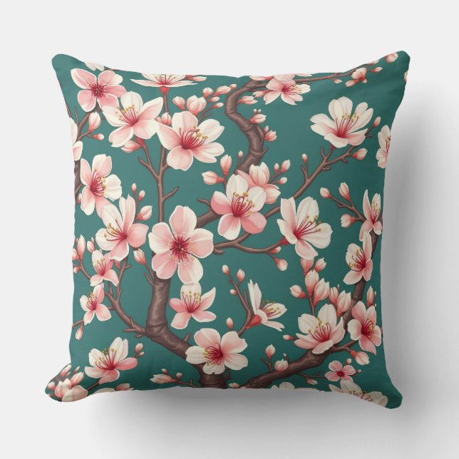 Japanese Sakura Bloom Throw Pillow (Front)