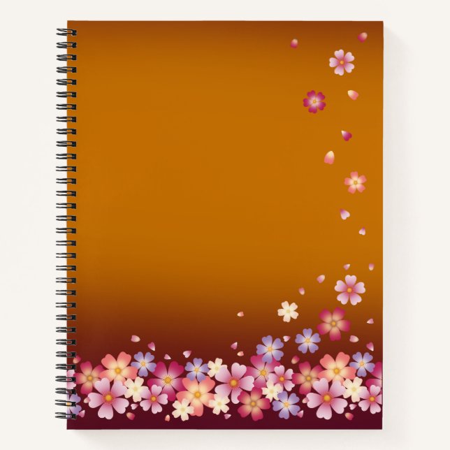 Japanese Sakura Blossoms Gold & Plum Customizable Notebook (Front)