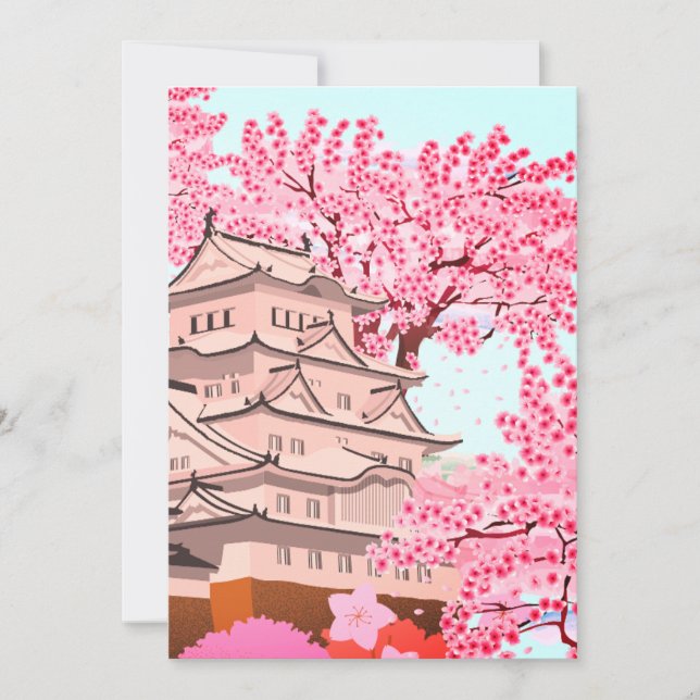 Japanese Sakura Castle Art – Cherry Blossom Spring Save The Date (Front)
