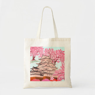 Japanese Sakura Castle Art – Cherry Blossom Spring Tote Bag