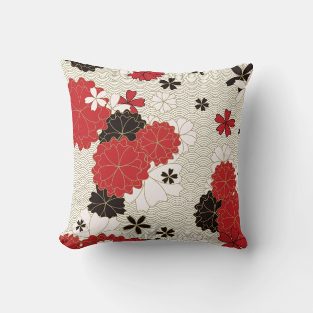 Japanese Sakura Elegant Floral Pattern Throw Pillow (Front)