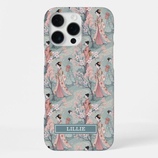 Japanese Sakura Geisha Pattern Monogrammed iPhone Case (Back)