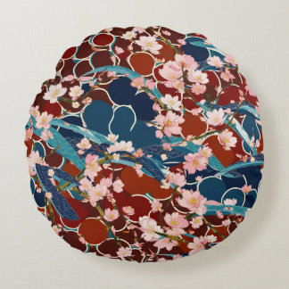 japanese Sakura-koi-Asnoha- Round Pillow
