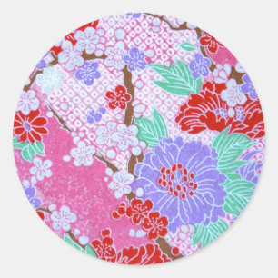 Japanese Sakura Pattern Round Stickers