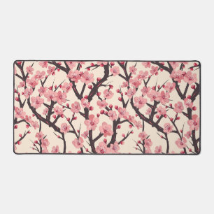 Japanese Sakura Pink Blossom Dark Branch Cream Desk Mat